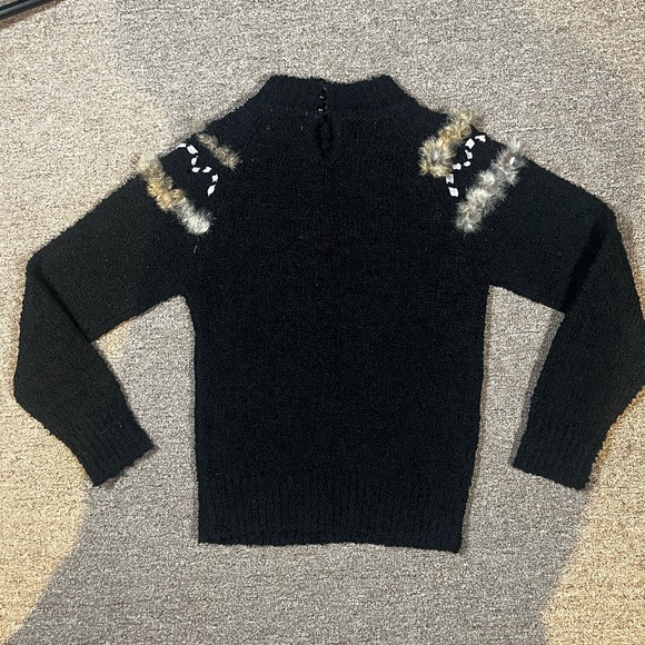 Vintage Skiva black faux fur trim black sweater size small - Picture 10 of 11